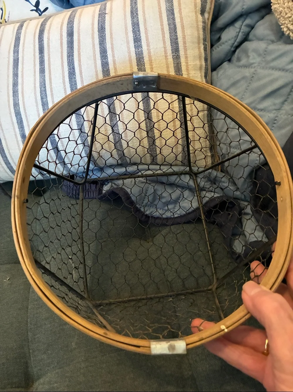 Rustic Black Chicken Wire and Natural Wood Accent Basket